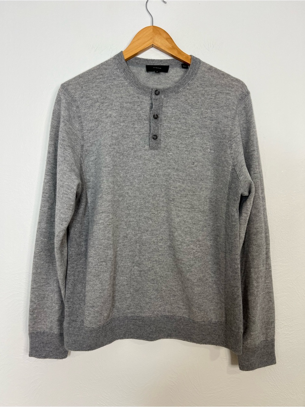 Vince Men's Grey Henley Sweater - Lightweight Crew Button Pullover
